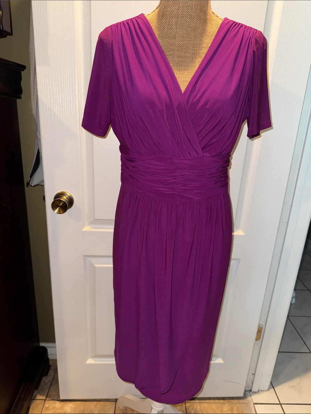 Evan Picone Fuchsia Wrap-Front Midi Dress